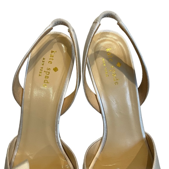 Kate Spade White Satin Slingback Pumps, Sz 9 - Picture 7 of 12
